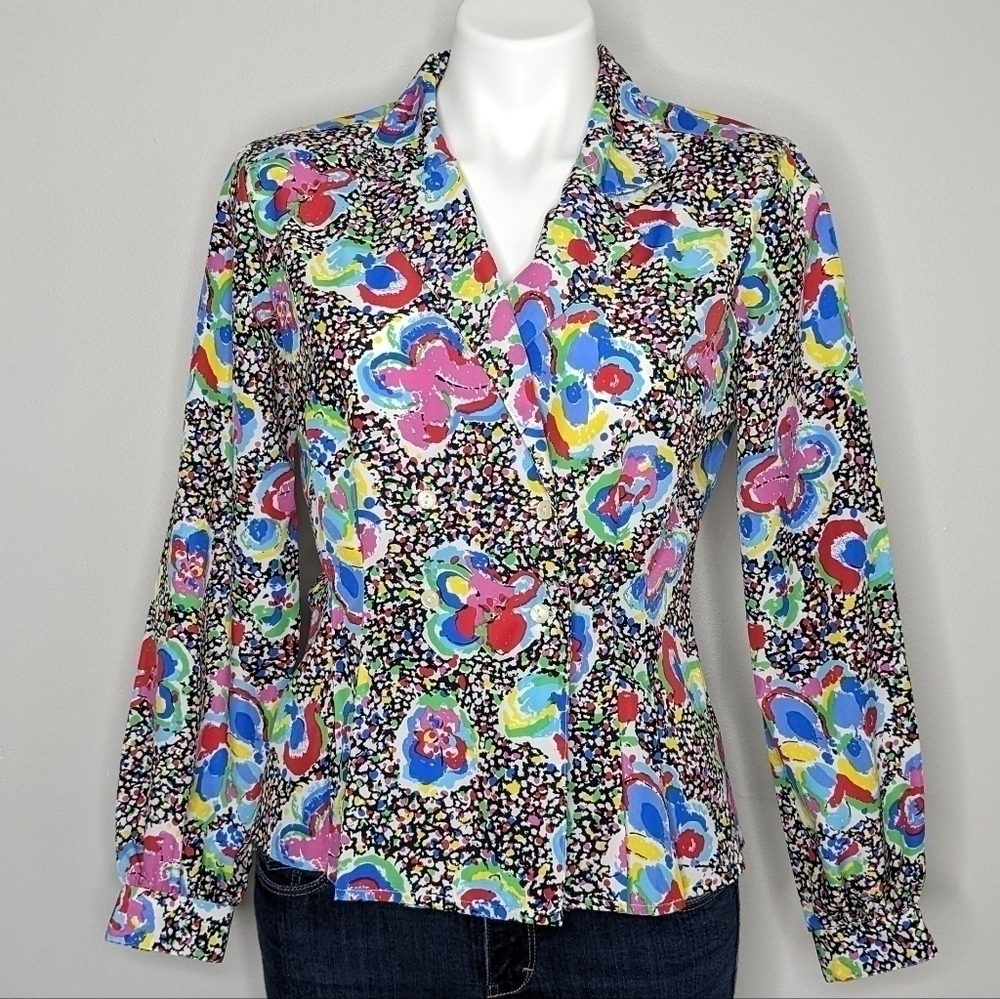 Vintage Notations colorful rainbow double breasted button up 6P